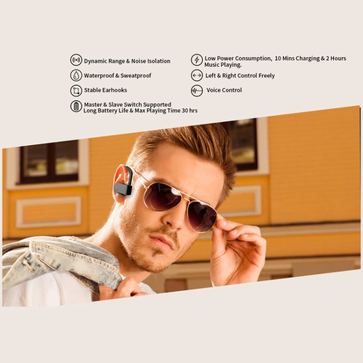 Auricular Bluetooth JHO-A9 TWS sem fios tipo pendente com bolsa integrada de carregamento + armazenamento com fecho, suporte a controlo por voz, JHO-A9