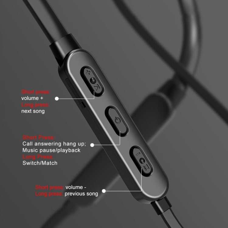 Auricular Desportivo Bluetooth 5.1 com Fio Redondo para Pescoço e Função Magnética, Preto, Vermelho, Branco