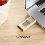 Pen drive metálico Richwell 3 em 1 32G Type-C + 8 pinos + USB 3.0 com função OTG e mecanismo push-pull