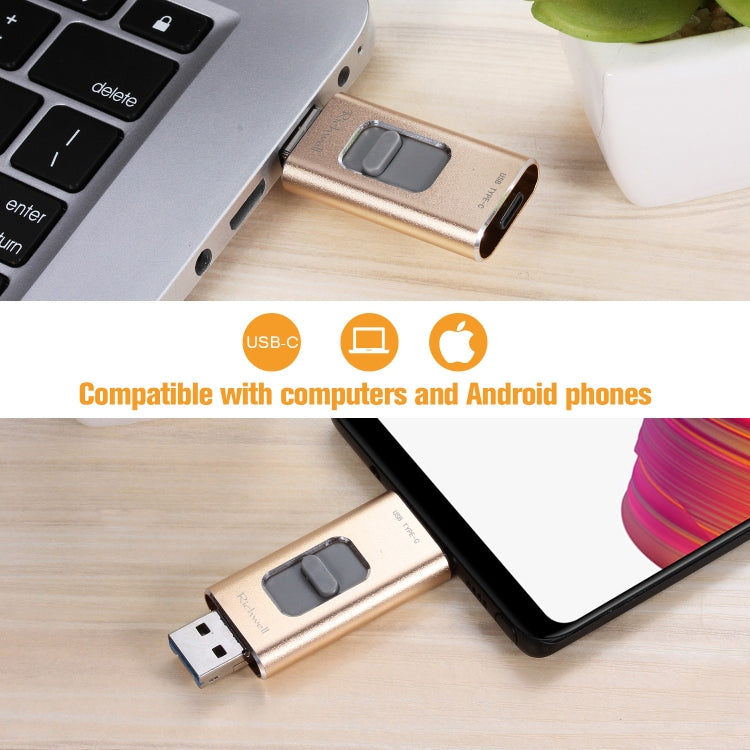 Pen drive metálico Richwell 3 em 1 32G Type-C + 8 pinos + USB 3.0 com função OTG e mecanismo push-pull