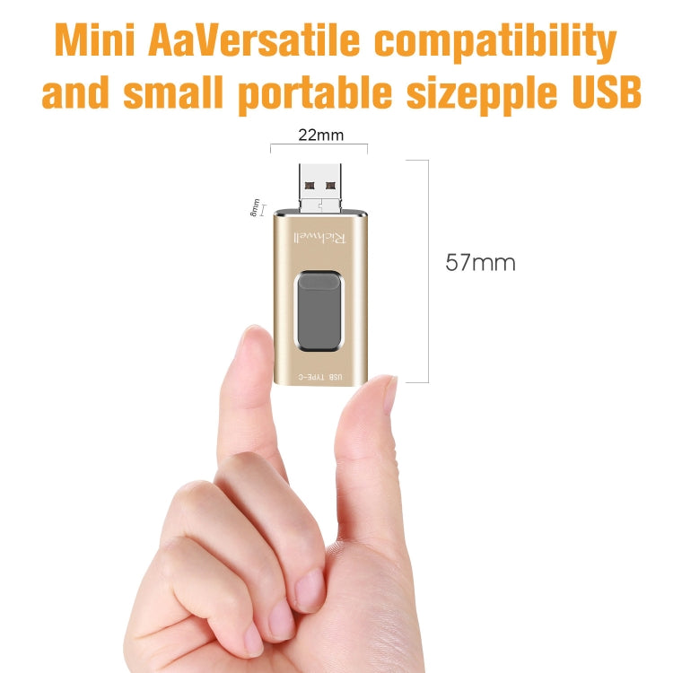 Pen drive metálico Richwell 3 em 1 64G Type-C + 8 pinos + USB 3.0 com função OTG e mecanismo push-pull