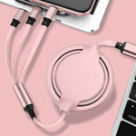 Cabo de Carregamento e Sincronização Retrátil 3 em 1 em Silicone Líquido 3.5A USB para USB-C / Type-C + 8Pin + Micro USB