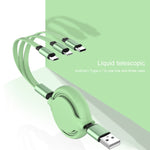 Cabo de Carregamento e Sincronização Retrátil 3 em 1 em Silicone Líquido 3.5A USB para USB-C / Type-C + 8Pin + Micro USB