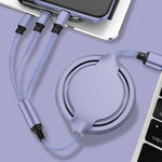 Cabo de Carregamento e Sincronização Retrátil 3 em 1 em Silicone Líquido 3.5A USB para USB-C / Type-C + 8Pin + Micro USB