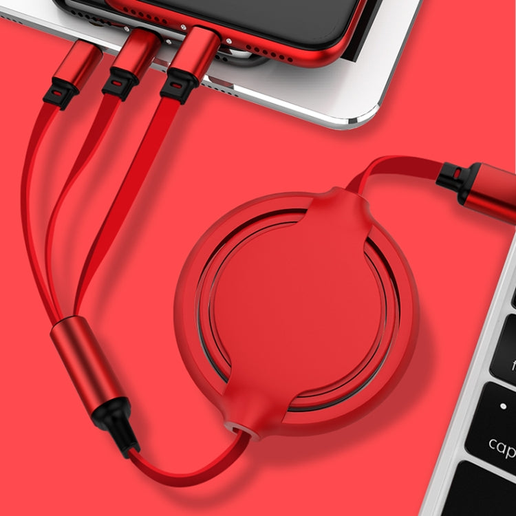 Cabo de Carregamento e Sincronização Retrátil 3 em 1 em Silicone Líquido 3.5A USB para USB-C / Type-C + 8Pin + Micro USB