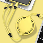 Cabo de Carregamento e Sincronização Retrátil 3 em 1 em Silicone Líquido 3.5A USB para USB-C / Type-C + 8Pin + Micro USB
