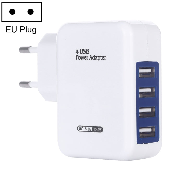 Carregador de Parede USB de 4 Portas HT-CD03 15.5W 5V 3.1A, Carregador de Viagem, Ficha UE, HT-CD03