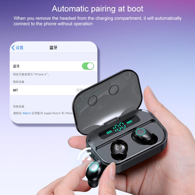 Auricular estéreo binaural sem fios M7 TWS V5.0 Bluetooth com estojo de carregamento e ecrã digital