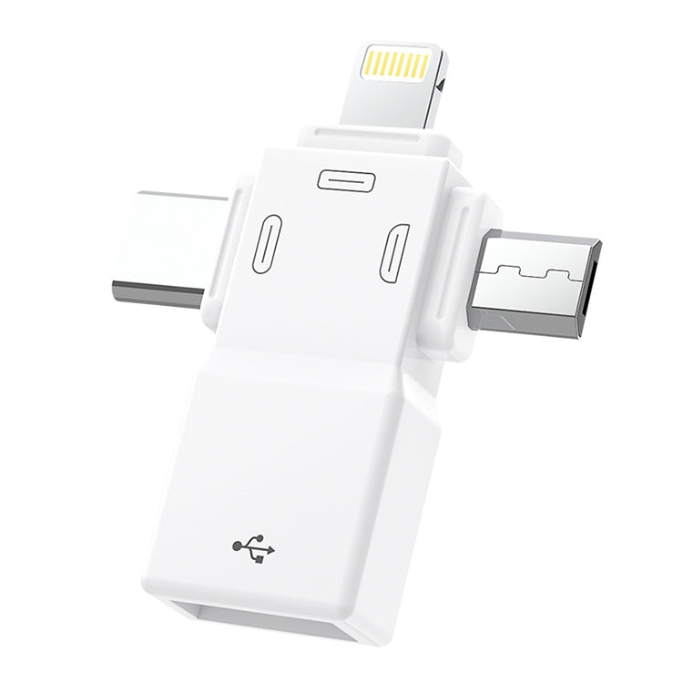 Adaptador OTG USB 2.0 para 8 pinos + USB-C / Type-C + Micro USB
