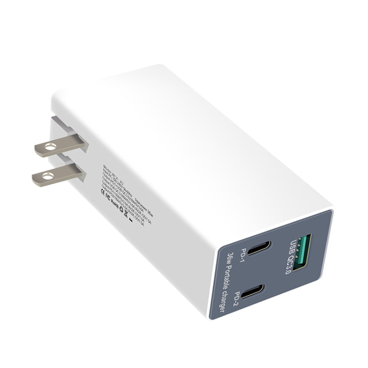 Carregador USB multifunções portátil dobrável 90 graus 36W WLX-X3, ficha US