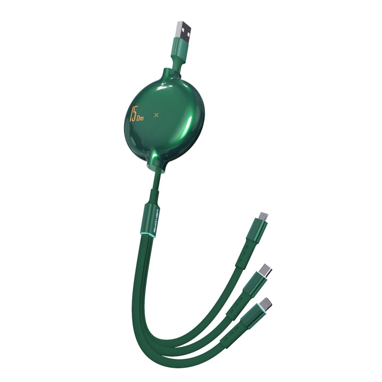 Cabo de Carregamento e Dados Telescópico 3 em 1 8 Pinos + Type-C / USB-C + Micro USB Série Bona WK WDC-124 3A, Comprimento: 1,5m
