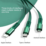 Cabo de Carregamento e Dados Telescópico 3 em 1 8 Pinos + Type-C / USB-C + Micro USB Série Bona WK WDC-124 3A, Comprimento: 1,5m