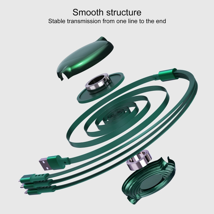 Cabo de Carregamento e Dados Telescópico 3 em 1 8 Pinos + Type-C / USB-C + Micro USB Série Bona WK WDC-124 3A, Comprimento: 1,5m