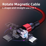 Cabo de Carregamento Magnético Giratório Trançado em Nylon USB para 8 Pinos 2A, 2m 8 Pinos