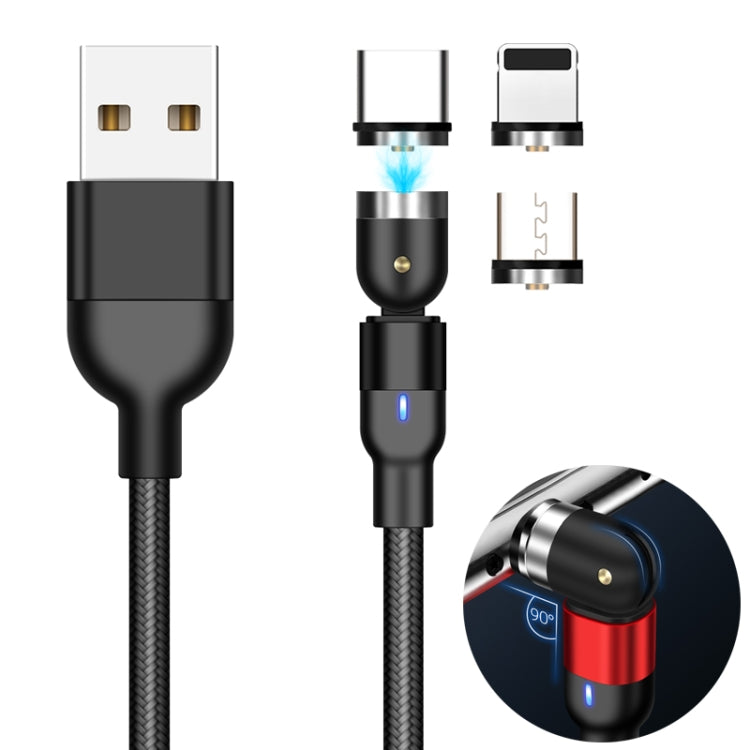 Cabo de Carregamento Magnético Giratório Trançado em Nylon 3 em 1 USB para 8 Pinos + USB-C / Tipo-C + Micro USB, 1m 3 em 1