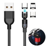 Cabo de Carregamento Magnético Giratório Trançado em Nylon 3 em 1 USB para 8 Pinos + USB-C / Tipo-C + Micro USB, 1m 3 em 1