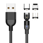 Cabo de Carregamento Magnético Giratório Trançado em Nylon 3 em 1 USB para 8 Pinos + USB-C / Tipo-C + Micro USB, 1m 3 em 1