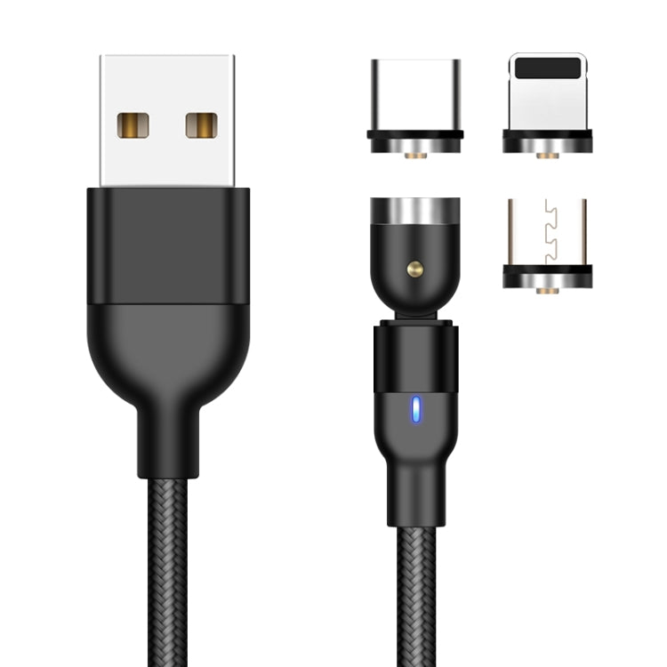 Cabo de Carregamento Magnético Giratório Trançado em Nylon 3 em 1 USB para 8 Pinos + USB-C / Tipo-C + Micro USB, 1m 3 em 1