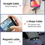 Cabo de Carregamento Magnético Giratório Trançado em Nylon 3 em 1 USB para 8 Pinos + USB-C / Tipo-C + Micro USB, 1m 3 em 1