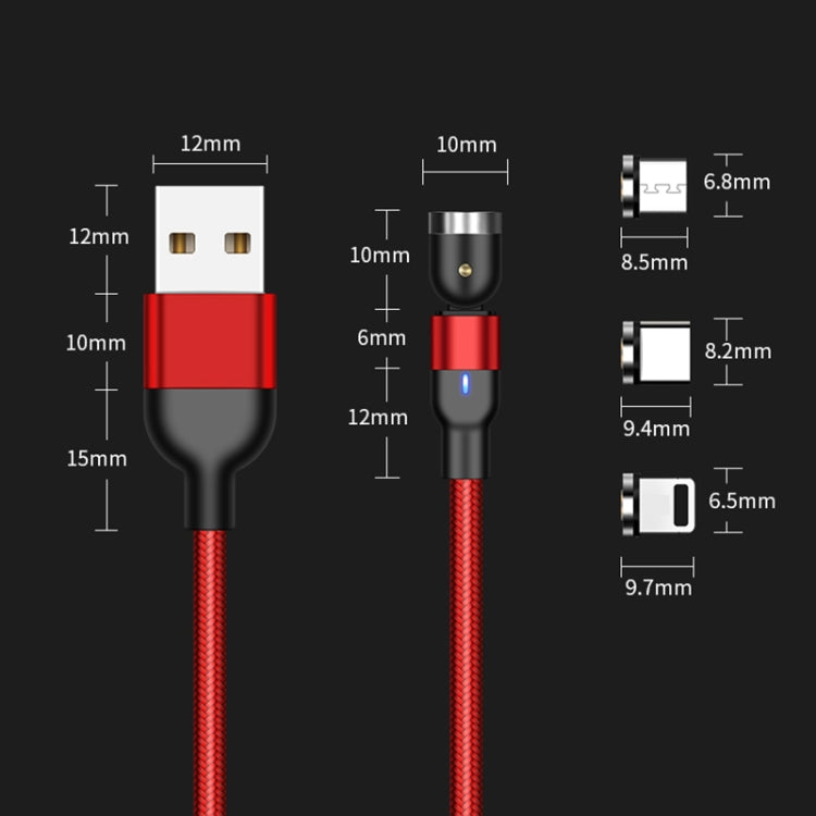 Cabo de Carregamento Magnético Giratório Trançado em Nylon 3 em 1 USB para 8 Pinos + USB-C / Tipo-C + Micro USB, 1m 3 em 1