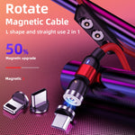 Cabo de Carregamento Magnético Giratório Trançado em Nylon 3 em 1 USB para 8 Pinos + USB-C / Tipo-C + Micro USB, 1m 3 em 1