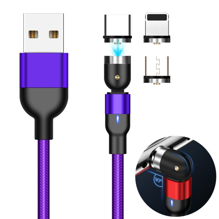 Cabo de Carregamento Magnético Giratório Trançado em Nylon 3 em 1 USB para 8 Pinos + USB-C / Tipo-C + Micro USB, 1m 3 em 1