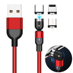Cabo de Carregamento Magnético Giratório Trançado em Nylon 3 em 1 USB para 8 Pinos + USB-C / Tipo-C + Micro USB, 1m 3 em 1