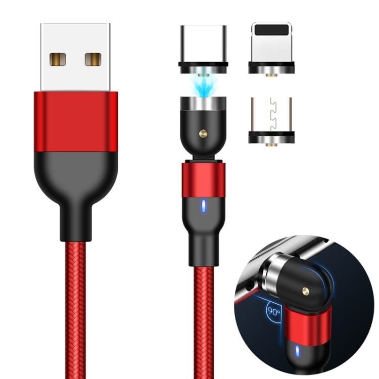 Cabo de Carregamento Magnético Giratório Trançado em Nylon 3 em 1 USB para 8 Pinos + USB-C / Tipo-C + Micro USB, 1m 3 em 1
