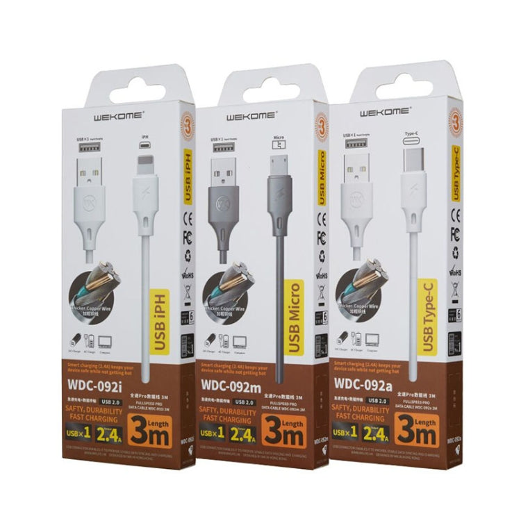Cabo de Sincronização e Carregamento USB para 8 Pinos Série Pro WK WDC-092 3m 2,4A Saída Máxima de Velocidade Total, 3m 8 Pinos