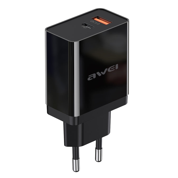 Carregador de Viagem de Carregamento Rápido awei C-980 18W PD USB-C / Tipo-C + QC 3.0 Interface USB, Ficha UE