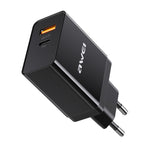 Carregador de Viagem de Carregamento Rápido awei C-980 18W PD USB-C / Tipo-C + QC 3.0 Interface USB, Ficha UE