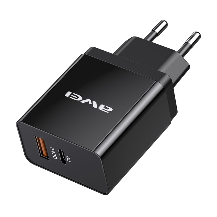 Carregador de Viagem de Carregamento Rápido awei C-980 18W PD USB-C / Tipo-C + QC 3.0 Interface USB, Ficha UE