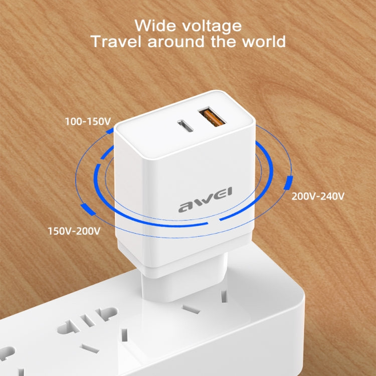 Carregador de Viagem de Carregamento Rápido awei C-980 18W PD USB-C / Tipo-C + QC 3.0 Interface USB, Ficha UE
