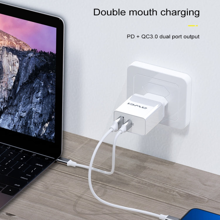 Carregador de Viagem de Carregamento Rápido awei C-980 18W PD USB-C / Tipo-C + QC 3.0 Interface USB, Ficha UE