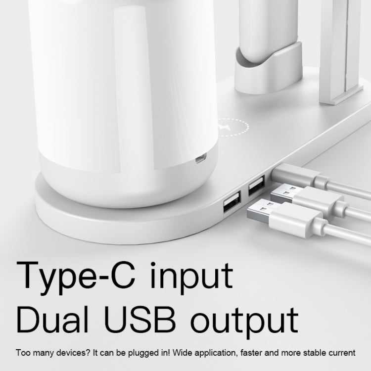 Candeeiro de Secretária Multifuncional WS6 10W com 2 Portas USB + Porta USB-C / Type-C + Carregador Qi Sem Fios