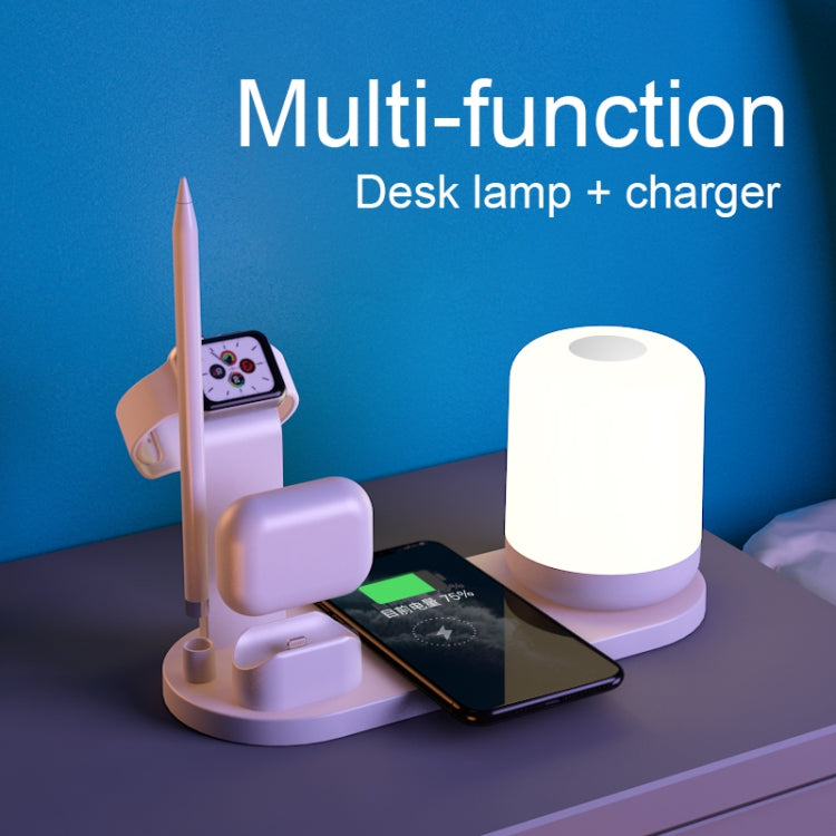 Candeeiro de Secretária Multifuncional WS6 10W com 2 Portas USB + Porta USB-C / Type-C + Carregador Qi Sem Fios