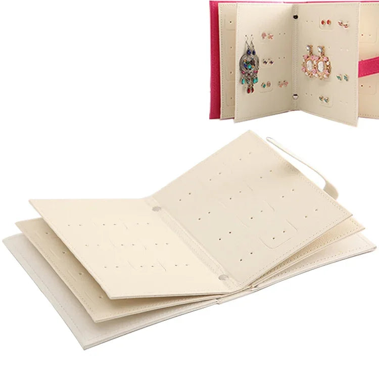 Expositor Criativo Portátil para Brincos em Forma de Livro, Caixa de Armazenamento de Joias