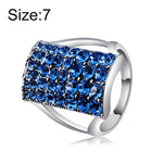 Anel Retangular Banhado a Prata com Cristal Azul para Mulher (Prata com Diamante, EUA, Tamanho: 7), Tamanho: 7
