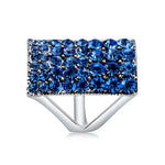 Anel Retangular Banhado a Prata com Cristal Azul para Mulher (Prata com Diamante, EUA, Tamanho: 7), Tamanho: 7