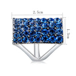 Anel Retangular Banhado a Prata com Cristal Azul para Mulher (Prata com Diamante, EUA, Tamanho: 7), Tamanho: 7