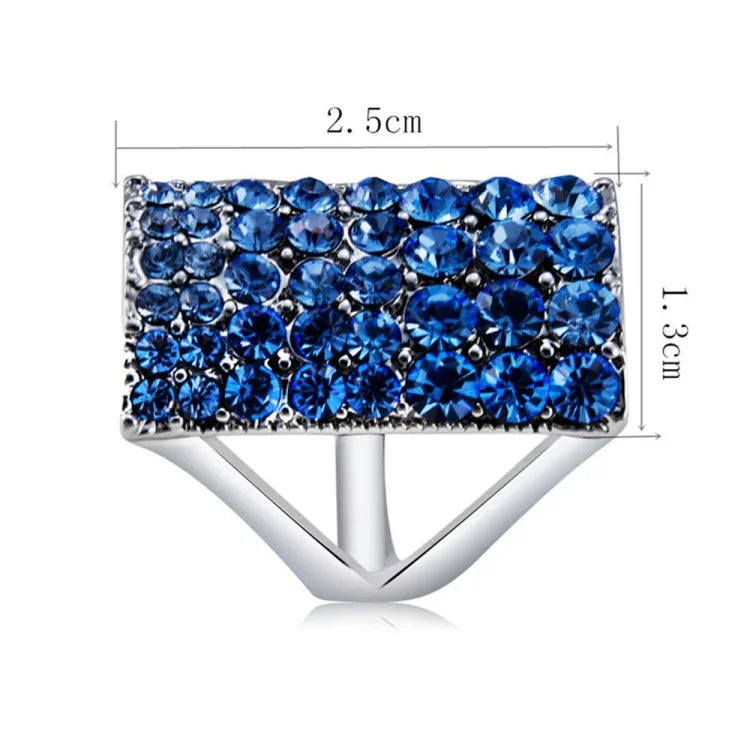 Anel Retangular Banhado a Prata com Cristal Azul para Mulher (Prata com Diamante, EUA, Tamanho: 7), Tamanho: 7
