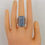 Anel Retangular Banhado a Prata com Cristal Azul para Mulher (Prata com Diamante, EUA, Tamanho: 7), Tamanho: 7