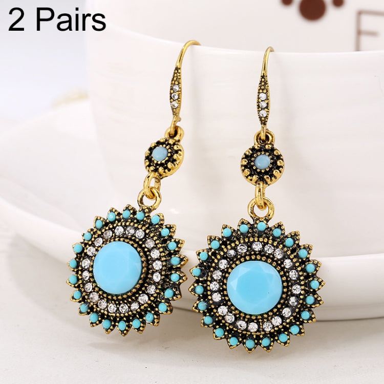 2 Pares de Brincos Longos com Estilo Étnico de Flor do Sol com Strass, JEW2030JL, JEW2030JR, JEW2030SB, JEW2030SD, JEW2030SL, JEW2030SR