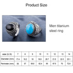 Anel Masculino de Aço de Titânio com Turquesa e Pedra Preciosa Retro Estilo Europeu e Americano, Tamanho: 7, Diâmetro: 17,4mm, Perímetro: 55mm, Diâmetro: 17,4mm