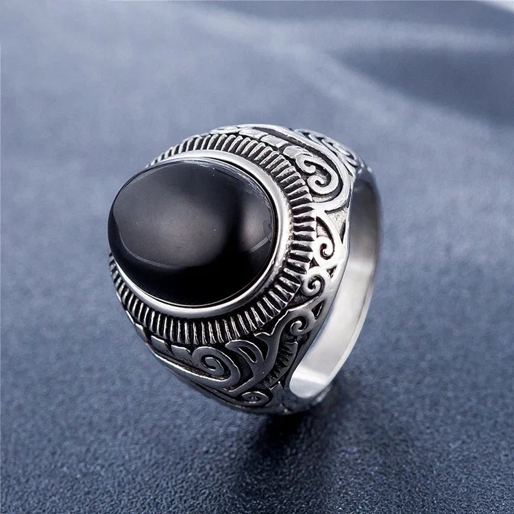 Anel Masculino de Aço de Titânio com Turquesa e Pedra Preciosa Retro Estilo Europeu e Americano, Tamanho: 8, Diâmetro: 18,2mm, Perímetro: 57mm, Diâmetro: 18,2mm