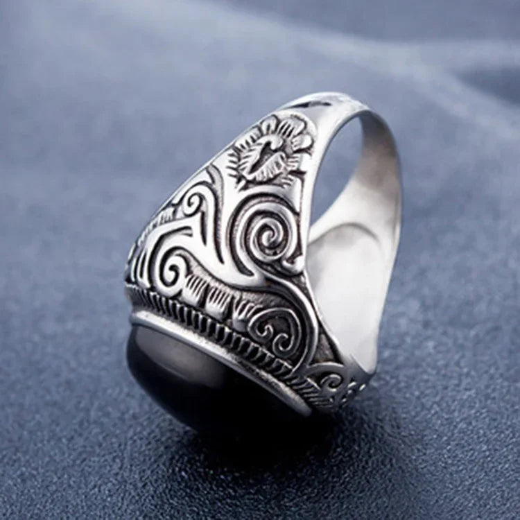 Anel Masculino de Aço de Titânio com Turquesa e Pedra Preciosa Retro Estilo Europeu e Americano, Tamanho: 8, Diâmetro: 18,2mm, Perímetro: 57mm, Diâmetro: 18,2mm