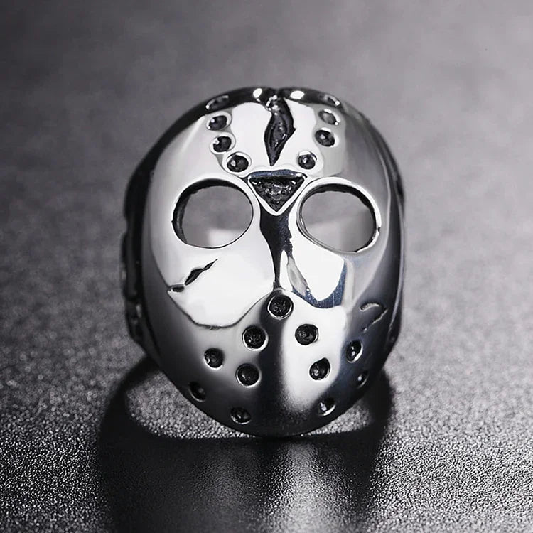 Anel masculino de aço titânio estilo punk gótico rock com máscara de caveira, tamanho EUA: 7, diâmetro: 17,4mm, perímetro: 55mm, diâmetro: 17,4mm