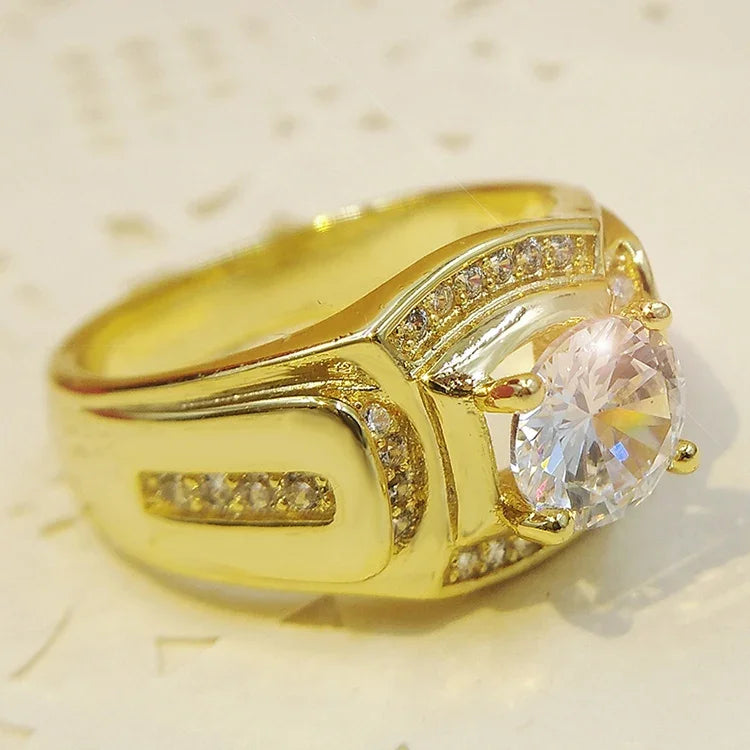 Anel masculino de diamante com banho de ouro branco 18K + zircão AAA estilo empresário da moda, tamanho: 7, diâmetro: 17,3mm, perímetro: 54,5mm, diâmetro: 17,3mm