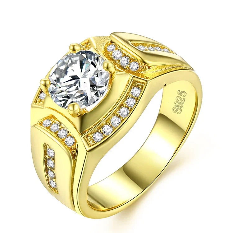 Anel masculino de diamante com banho de ouro branco 18K + zircão AAA estilo empresário da moda, tamanho: 8, diâmetro: 18,1mm, perímetro: 57mm, diâmetro: 18,1mm