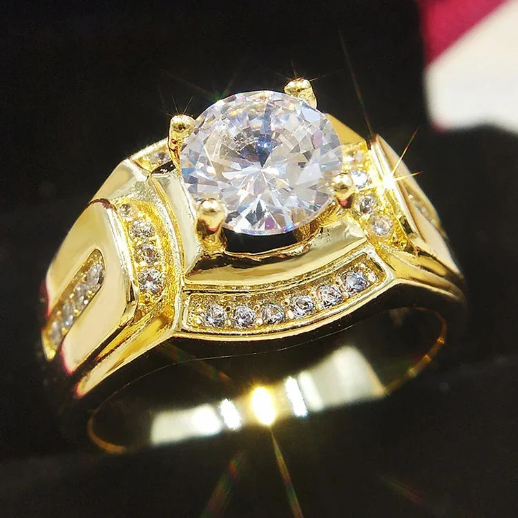 Anel masculino de diamante com banho de ouro branco 18K + zircão AAA estilo empresário da moda, tamanho: 8, diâmetro: 18,1mm, perímetro: 57mm, diâmetro: 18,1mm